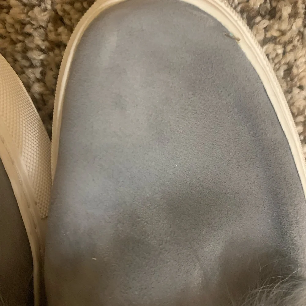 RACHEL ZOE Grey Suede Slip Ons Burke Fur Sz 7.5M Women’s GUC